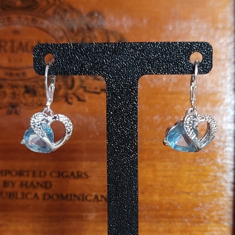 Heart Drop Blue Crystal Earrings